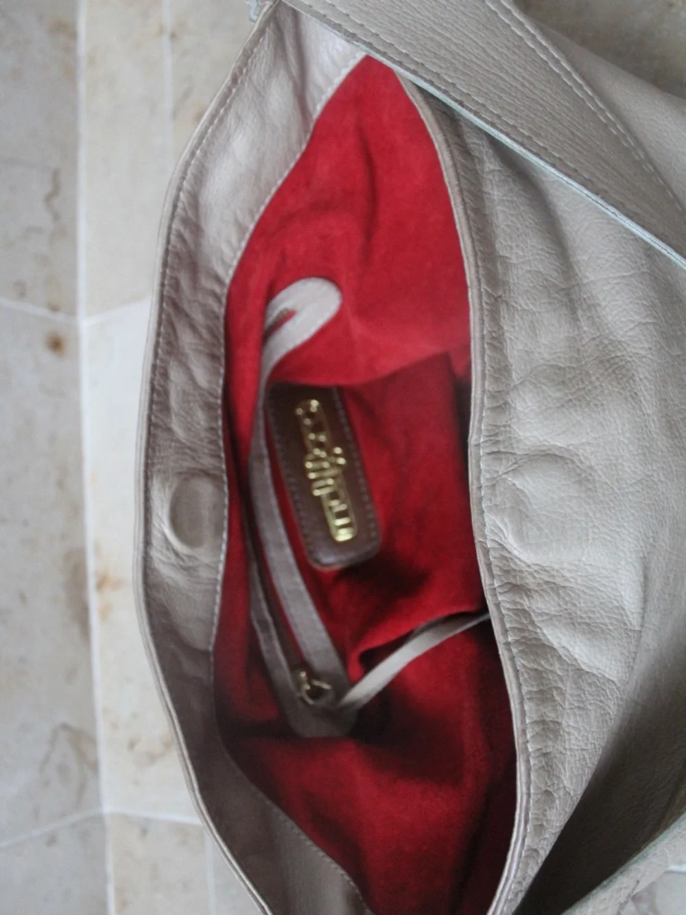 M. Clifford Tan Beige Hobo Bag Vintage Tassels Red Suede lining